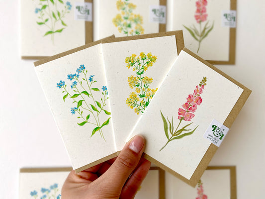 Mini colourful painted wildflower recycled note cards