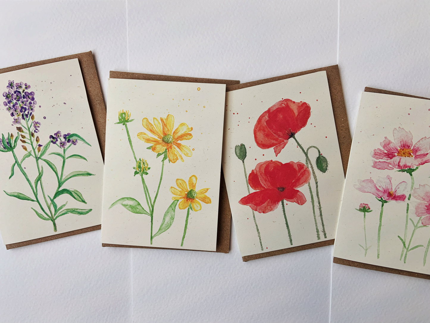 4 Floral Mini Recycled Greetings Cards