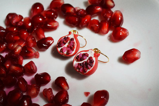 Realistic polymer clay pomegranate earrings