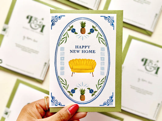 Happy New Home eco friendly card with pineapples