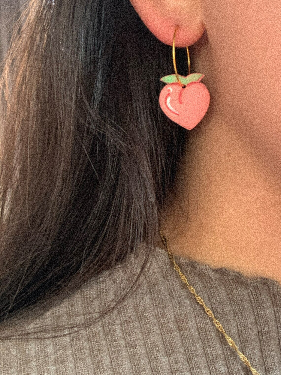 polymer clay earrings peach hoops 