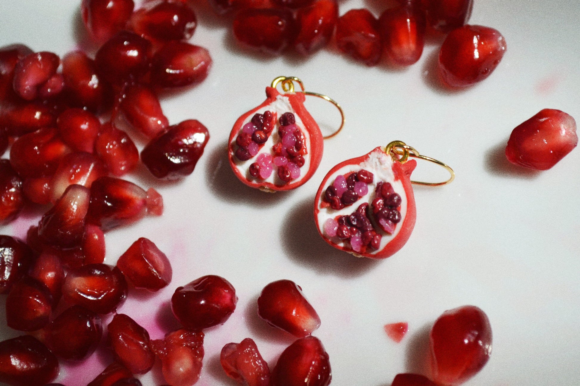 pomegranate earrings handmade polymer clay