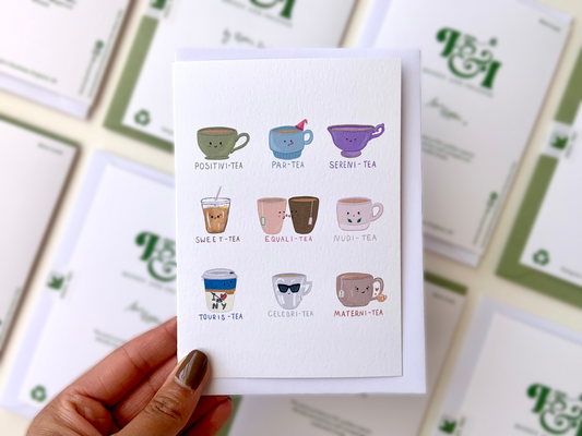 Cute Tea pun greetings card, positvi-tea card, par-tea card